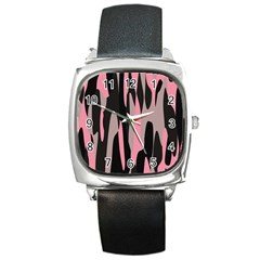 pink and black camouflage abstract Square Metal Watch