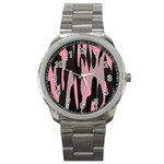 pink and black camouflage abstract Sport Metal Watch