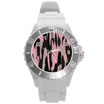pink and black camouflage abstract Round Plastic Sport Watch (L)