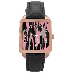 Pink And Black Camouflage Abstract Rose Gold Leather Watch  by TRENDYcouture