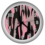 pink and black camouflage abstract 2 Wall Clocks (Silver)  Front