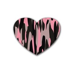 Pink And Black Camouflage Abstract 2 Rubber Coaster (heart)  by TRENDYcouture