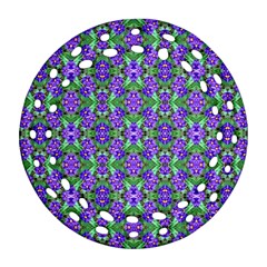 Pretty Purple Flowers Pattern Ornament (round Filigree)  by BrightVibesDesign
