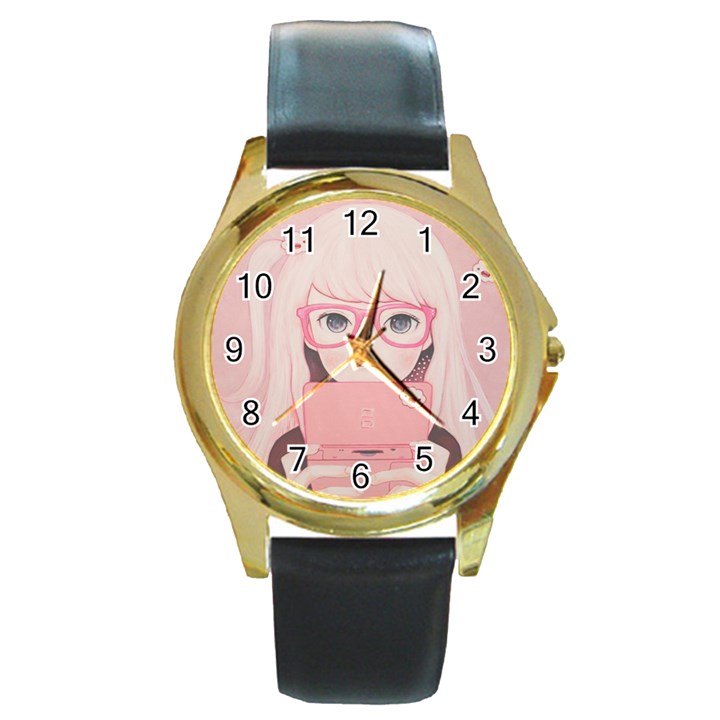 Gamegirl Girl Round Gold Metal Watch