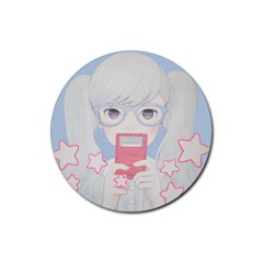 Gamegirl Girl Play With Star Rubber Round Coaster (4 Pack)  by kaoruhasegawa