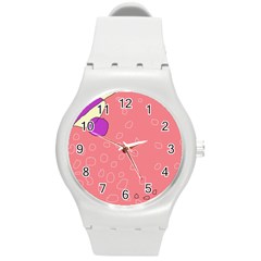 Pink Abstraction Round Plastic Sport Watch (m) by Valentinaart