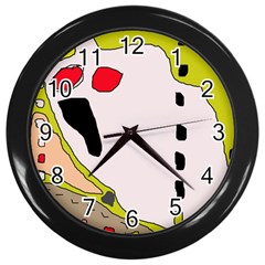 Yellow Abstraction Wall Clocks (black) by Valentinaart