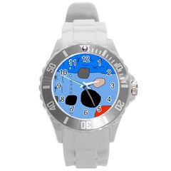 Blue Abstraction Round Plastic Sport Watch (l) by Valentinaart