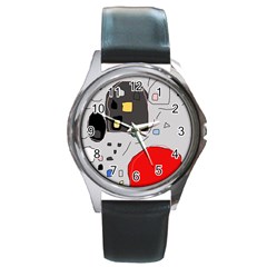 Playful Abstraction Round Metal Watch by Valentinaart