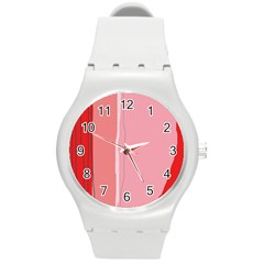 Red And Pink Lines Round Plastic Sport Watch (m)