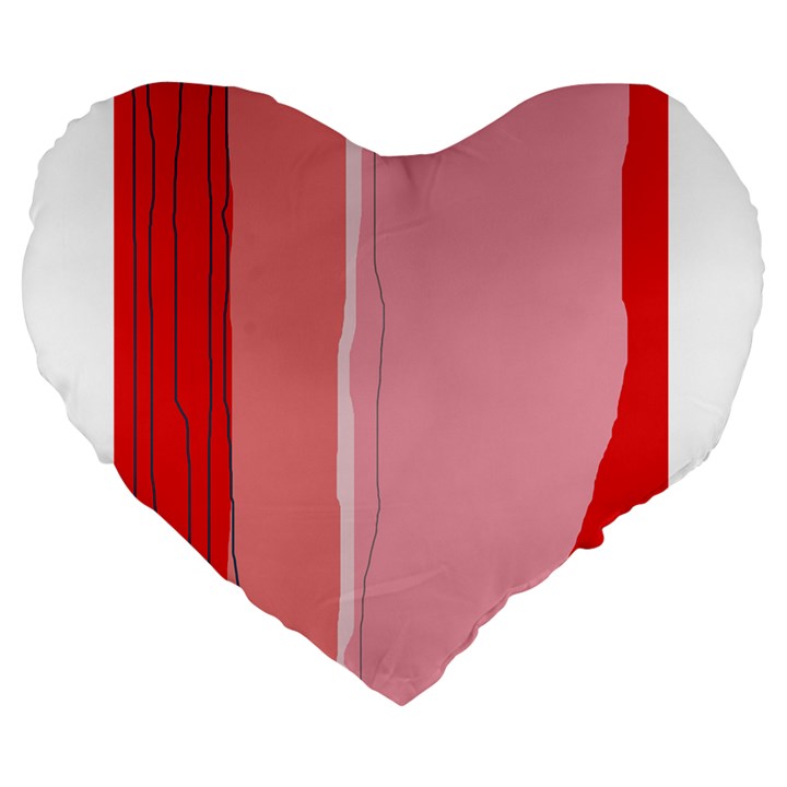 Red and pink lines Large 19  Premium Flano Heart Shape Cushions