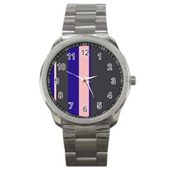 Purple, Pink And Gray Lines Sport Metal Watch by Valentinaart