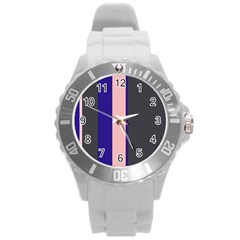 Purple, Pink And Gray Lines Round Plastic Sport Watch (l) by Valentinaart