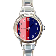 Pink And Blue Lines Round Italian Charm Watch by Valentinaart