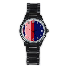 Pink And Blue Lines Stainless Steel Round Watch by Valentinaart