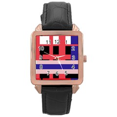 Red Abstraction Rose Gold Leather Watch  by Valentinaart