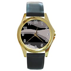 Black And Gray Design Round Gold Metal Watch by Valentinaart