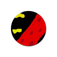 Red Abstraction Rubber Coaster (round)  by Valentinaart