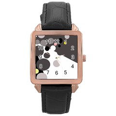Gray, Yellow And Pink Dots Rose Gold Leather Watch  by Valentinaart