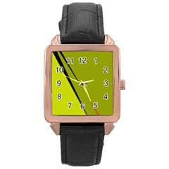 Yellow Elegant Design Rose Gold Leather Watch 