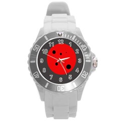 Red Circle Round Plastic Sport Watch (l) by Valentinaart