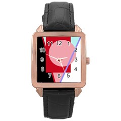 Decorative Geomeric Abstraction Rose Gold Leather Watch 