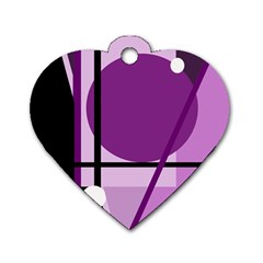 Purple Geometrical Abstraction Dog Tag Heart (one Side) by Valentinaart