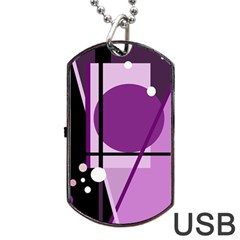 Purple Geometrical Abstraction Dog Tag Usb Flash (two Sides)  by Valentinaart