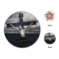 Jesus On The Cross At The Sea Playing Cards (round)  by dflcprints