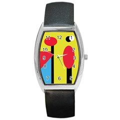 Abstract Landscape Barrel Style Metal Watch