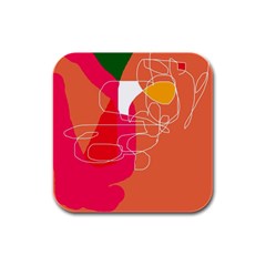 Orange Abstraction Rubber Square Coaster (4 Pack)  by Valentinaart