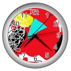 Colorful Abstraction Wall Clocks (silver)  by Valentinaart