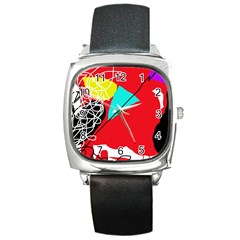 Colorful Abstraction Square Metal Watch by Valentinaart