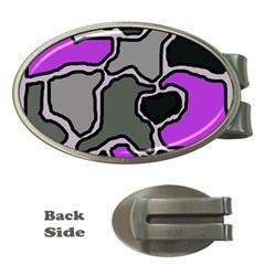 Purple And Gray Abstraction Money Clips (oval)  by Valentinaart