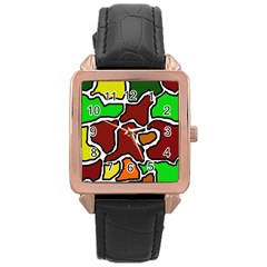 Africa Abstraction Rose Gold Leather Watch  by Valentinaart