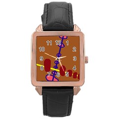 Brown Abstraction Rose Gold Leather Watch 