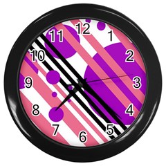 Purple Lines And Circles Wall Clocks (black) by Valentinaart