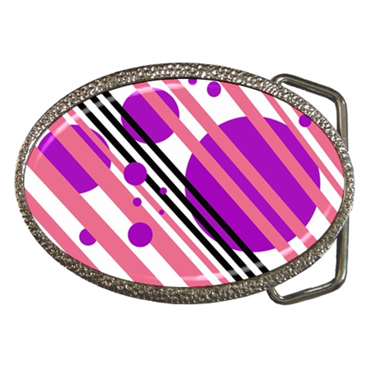 Purple lines and circles Belt Buckles