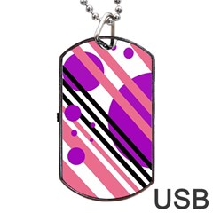 Purple Lines And Circles Dog Tag Usb Flash (one Side)