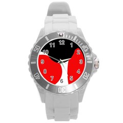 Red, Black And White Round Plastic Sport Watch (l) by Valentinaart