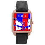 Blue, red, white design  Rose Gold Leather Watch  Front