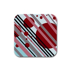 Colorful Lines And Circles Rubber Square Coaster (4 Pack)  by Valentinaart