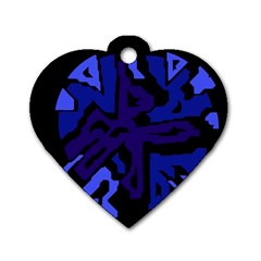 Deep Blue Abstraction Dog Tag Heart (one Side) by Valentinaart