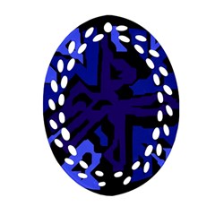 Deep Blue Abstraction Oval Filigree Ornament (2-side)  by Valentinaart