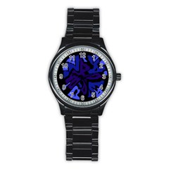 Deep Blue Abstraction Stainless Steel Round Watch by Valentinaart