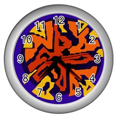 Orange Ball Wall Clocks (silver)  by Valentinaart