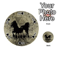 Wonderful Black Horses, With Floral Elements, Silhouette Playing Cards 54 (round)  by FantasyWorld7