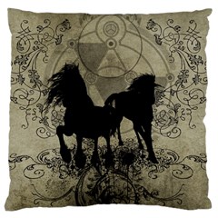 Wonderful Black Horses, With Floral Elements, Silhouette Large Cushion Case (one Side) by FantasyWorld7