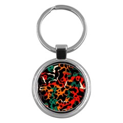 Metallic Shapes In Retro Colors                                                                                      			key Chain (round) by LalyLauraFLM