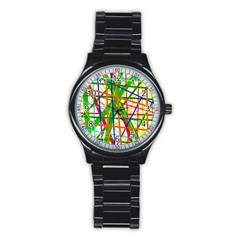 Colorful Lines Stainless Steel Round Watch by Valentinaart